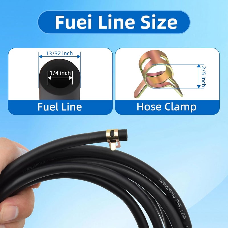 Logosophia 10ft 1/4" ID Fuel Line Hose with 20pcs 2/5" Clamps - Fits Kawasaki, Kohler, Briggs & Stratton Small Gas/Diesel Engines, Generators, Powersports - Durable Flexible Rubber Hose Kit - Image 4